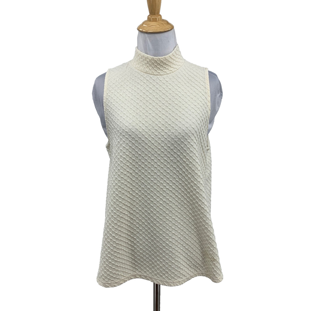 Eri & Ali Top Womens M Medium Ivory Sleeveless Mock Neck Jacquard Button Back